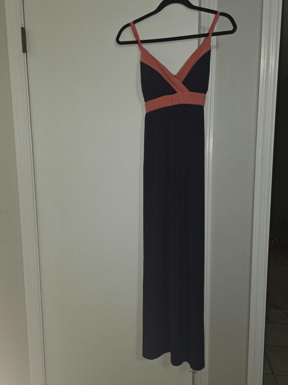 Roz & Ali Navy Blue Coral Colorblock Maxi Dress Size 14